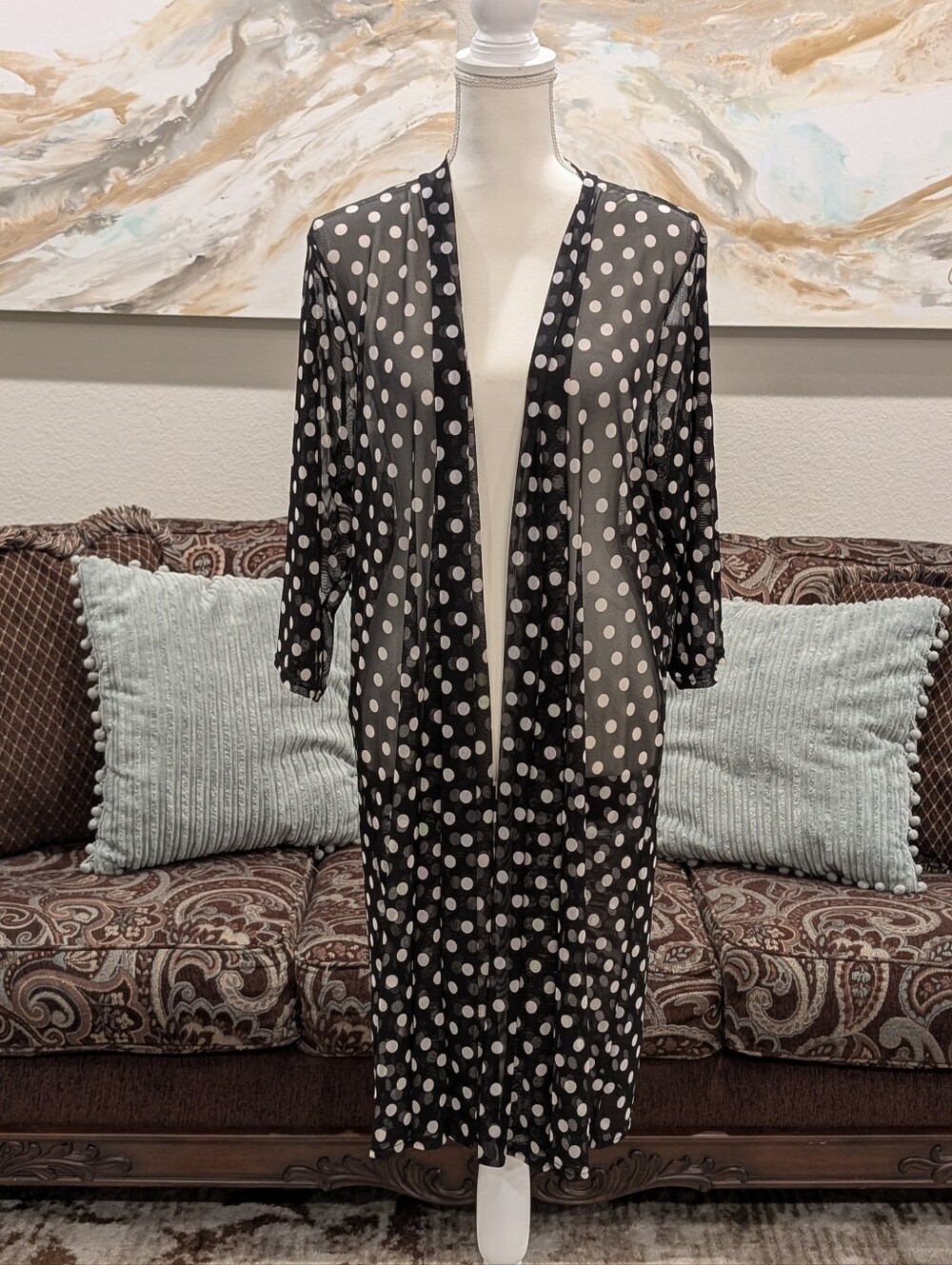 Black Sheer Mesh Polka Dot Duster